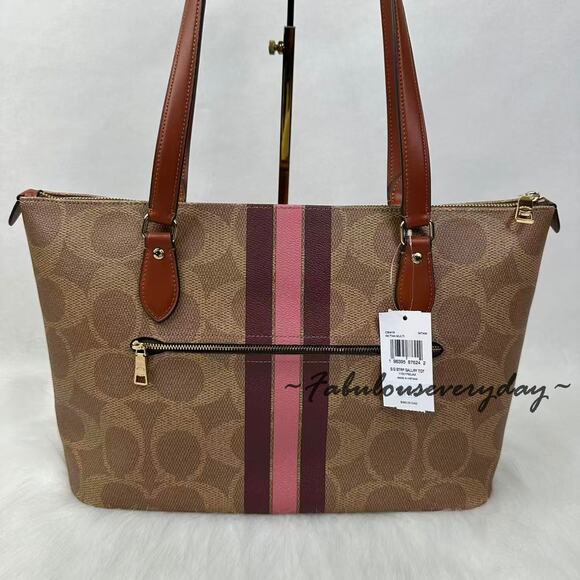 Coach Gallery Tote Bag In Signature Canvas W/ Stripe Print CBM18 Gold/Tan Multi - Picture 4 of 13